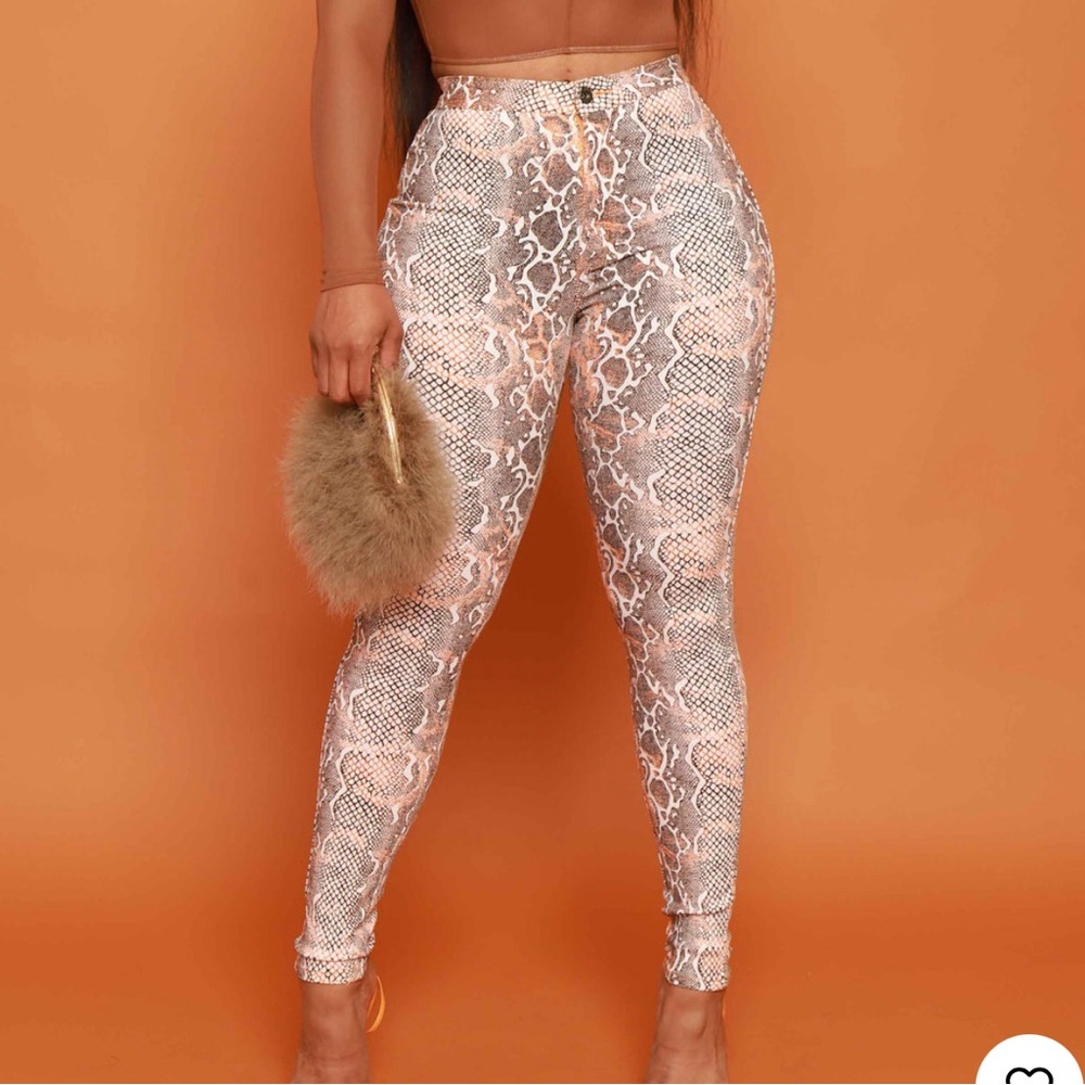 High Waist Snake Skin Jeans-Brown